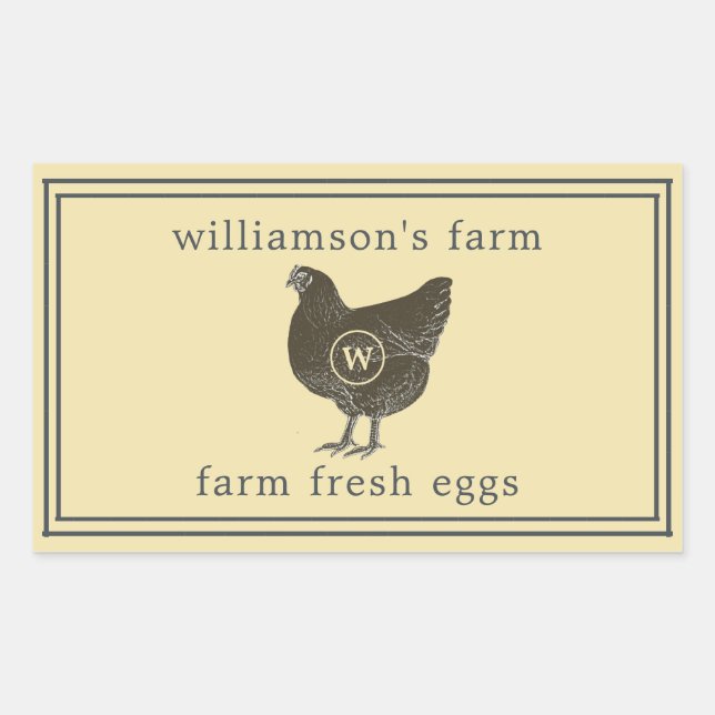 Farm Fresh Eggs Monogram Egg Carton Pastel Yellow Sticker (Front)