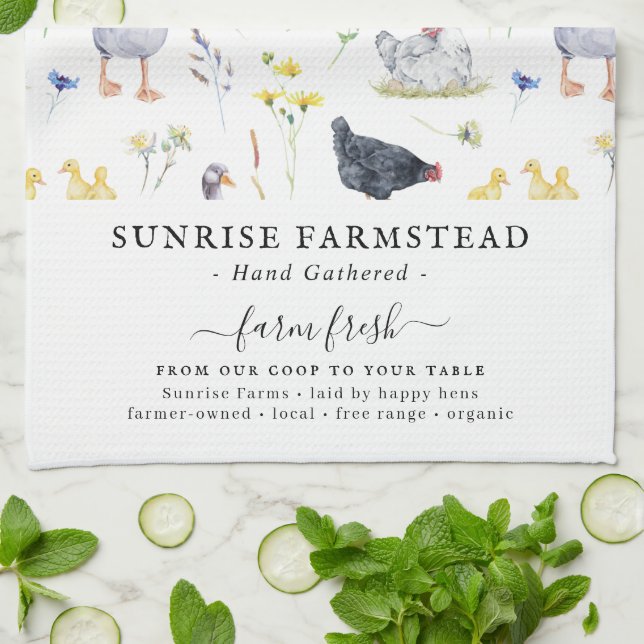 Farm Fresh Eggs | Rustic Farm Monogram Kitchen Towel (Folded)