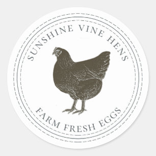 Farm Fresh Eggs Vintage Hen Egg Carton Black White Classic Round Sticker