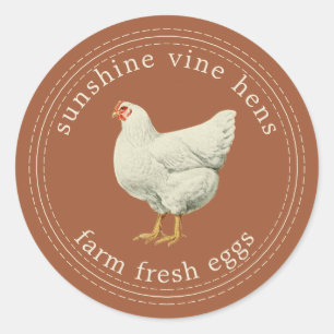 Farm Fresh Eggs Vintage Hen Egg Carton TerraCotta Classic Round Sticker