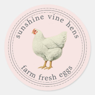 Farm Fresh Eggs Vintage Hen Modern Egg Carton Pink Classic Round Sticker