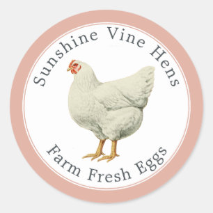 Farm Fresh Eggs Vintage Hen Modern Egg Carton Pink Classic Round Sticker