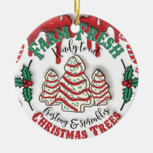 "Farm Fresh Frosted Christmas Trees Ornament" Ceramic Ornament