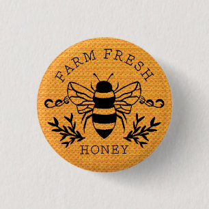 Farm Fresh Honey Bee Botanical Vintage Design 1 Inch Round Button