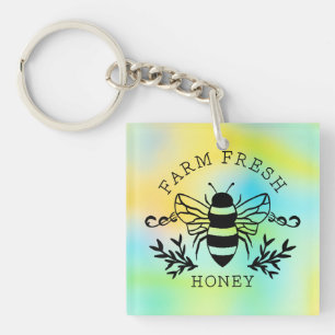 Farm Fresh Honey Bee Botanical Vintage Design Keychain