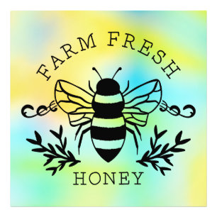 Farm Fresh Honey Bee Botanical Vintage Design Photo Print