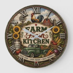 Farm Fresh Kitchen Vintage Country Farmhouse Large Clock