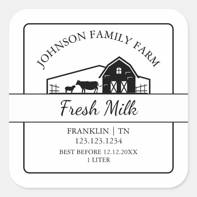 Farm Fresh Milk Barn Square Label (Front)
