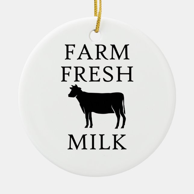 Farm Fresh Milk, Cow Ceramic Ornament (Front)