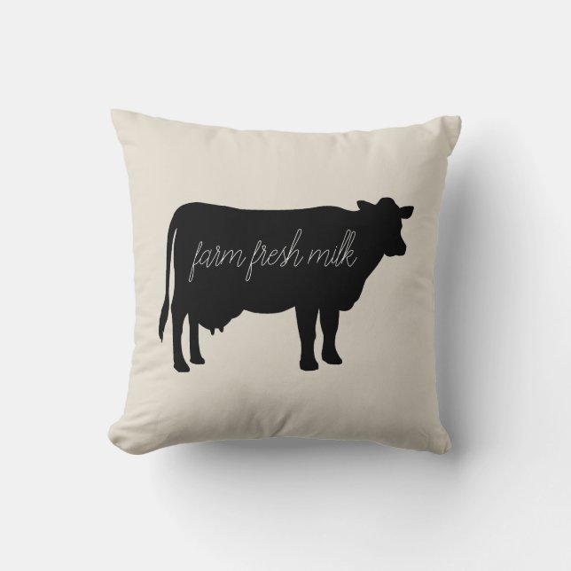 Farm Fresh Milk Cow Farmhouse Style Throw Pillow (Front)