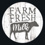 Farm Fresh Milk Cow White Wood Country Farmhouse Classic Round Sticker<br><div class="desc">Matching items available.</div>