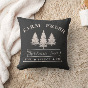 Farm Fresh Modern Christmas Pine trees Throw Pillow