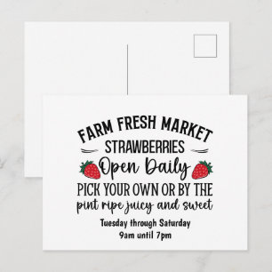 Farm fresh pick your own strawberries customizable postcard