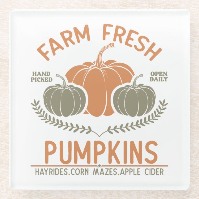 Farm Fresh Pumpkins | Hand Picked Glass Coaster (Front)