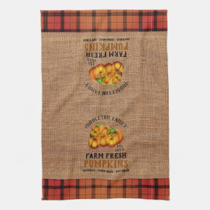 Farm Fresh Pumpkins in a Vintage and Plaid Kitchen Towel