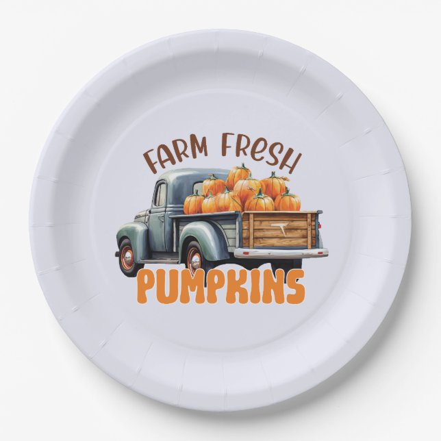 Farm Fresh Pumpkins – Rustic Truck Paper Plate (Front)