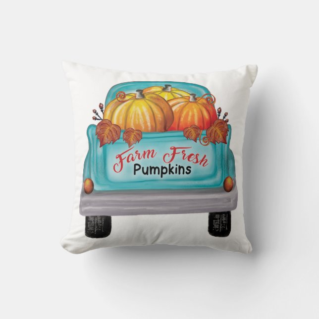 Farm Fresh Pumpkins Vintage Truck Throw Pillow (Front)