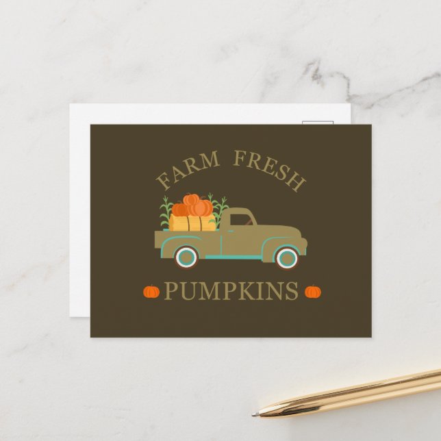 Farm fresh pumpkins watercolor fall autumn holiday postcard (Front/Back In Situ)