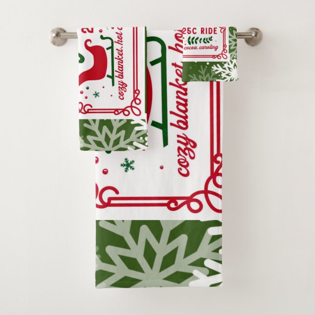 Farm Fresh Sleigh Rides Snowflakes Bath Towel Set (Insitu)