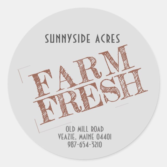 FARM FRESH 'STAMP' Faded Red on Grey Classic Round Sticker (Front)