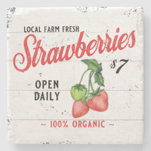 FARM FRESH STRAWBERRIES STRAWBERRY PATCH FARMHOUSE STONE COASTER