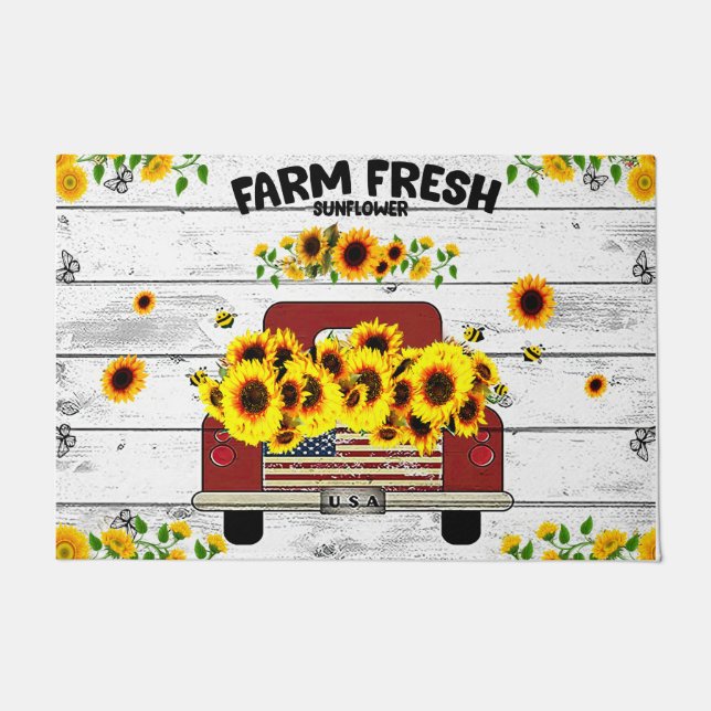 Farm Fresh Sunflower Rug, Farm animals truck mat (Front)