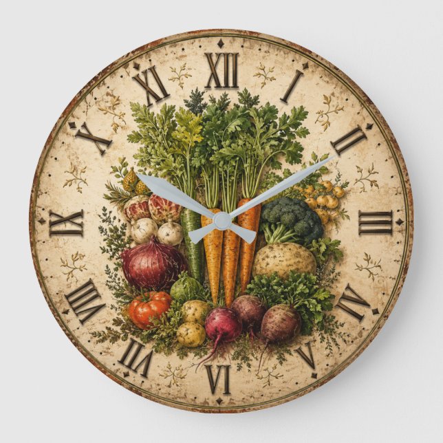 Farm Fresh Vegetables Rustic Farmhouse Kitchen Large Clock (Front)
