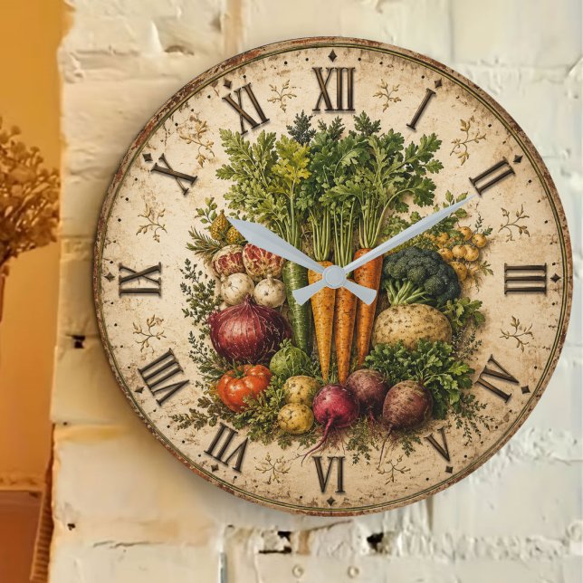 Farm Fresh Vegetables Rustic Farmhouse Kitchen Large Clock (Creator Uploaded)