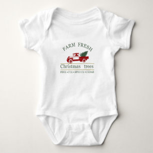Farm fresh vintage classic truck pine trees baby bodysuit