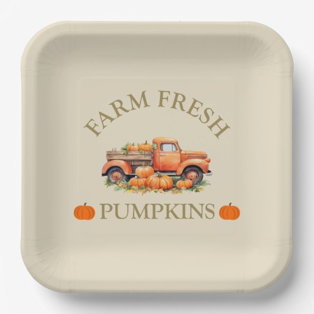 Farm fresh watercolor pumpkins fall autumn paper plate (Front)