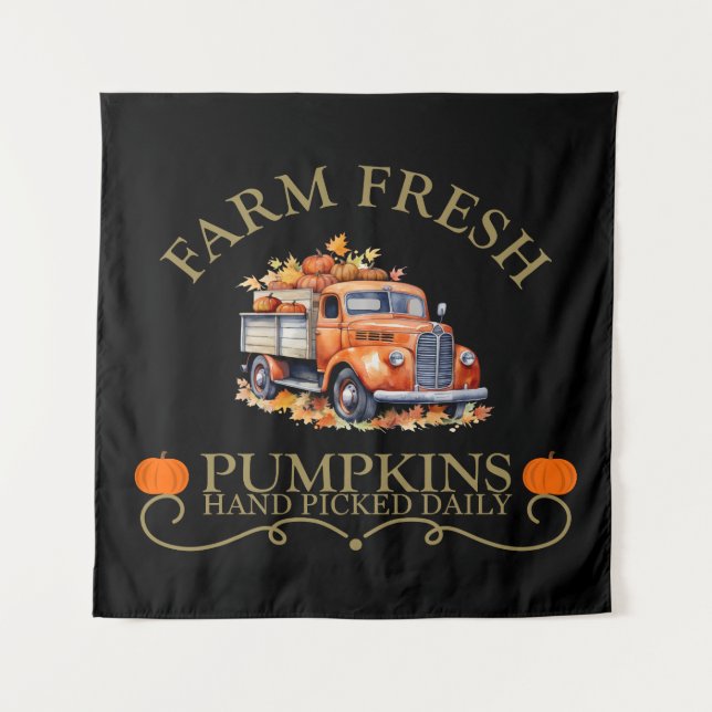 Farm fresh watercolor pumpkins leaves fall autumn tapestry (Front)