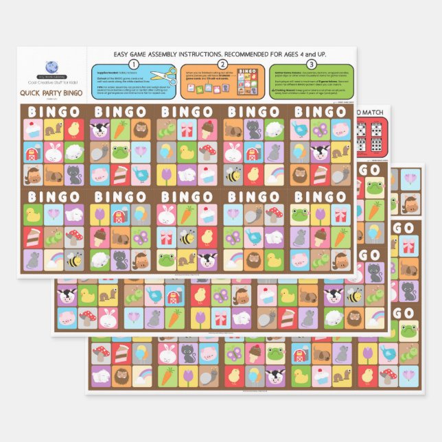 Farm Friends BINGO Birthday Party Game or Wrapping Paper Sheet (Set)