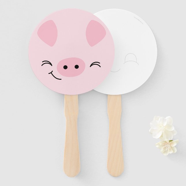Farm Friends Pig Hand Fan with Draw-a-Face Back (Front and Back)