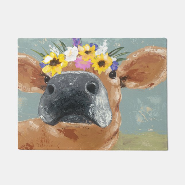 Farm Fun - Cow with Flower Crown Doormat (Front)