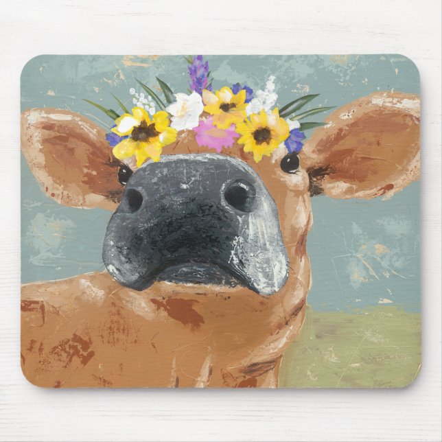 Farm Fun - Cow with Flower Crown Mouse Pad (Front)