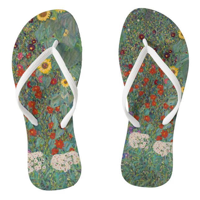 Farm Garden Sunflowers by Gustav Klimt Painting Flip Flops (Footbed)