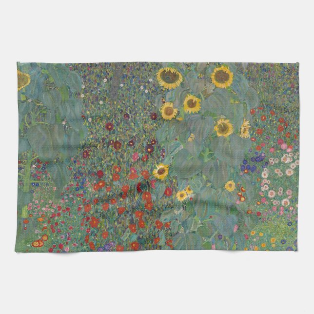 Farm Garden Sunflowers by Gustav Klimt Painting Kitchen Towel (Horizontal)