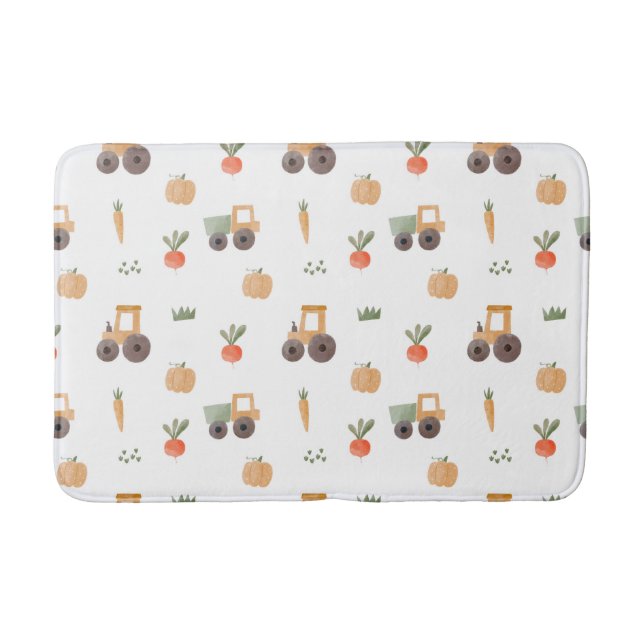 Farm Garden Watercolor Fun Pattern Bath Mat (Front)