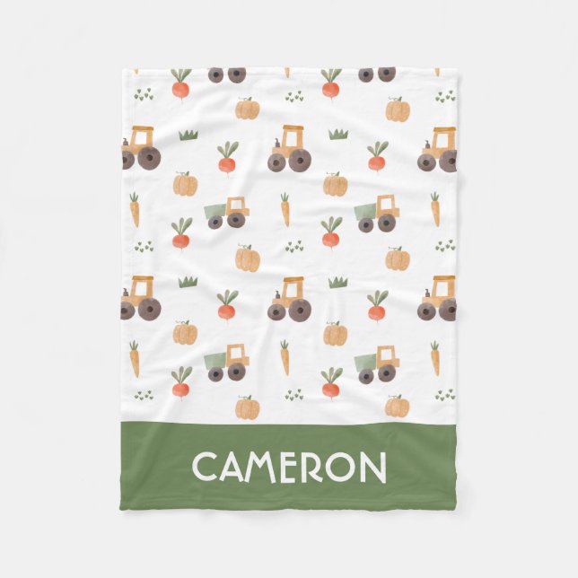 Farm Garden Watercolor Fun Pattern Fleece Blanket (Front)