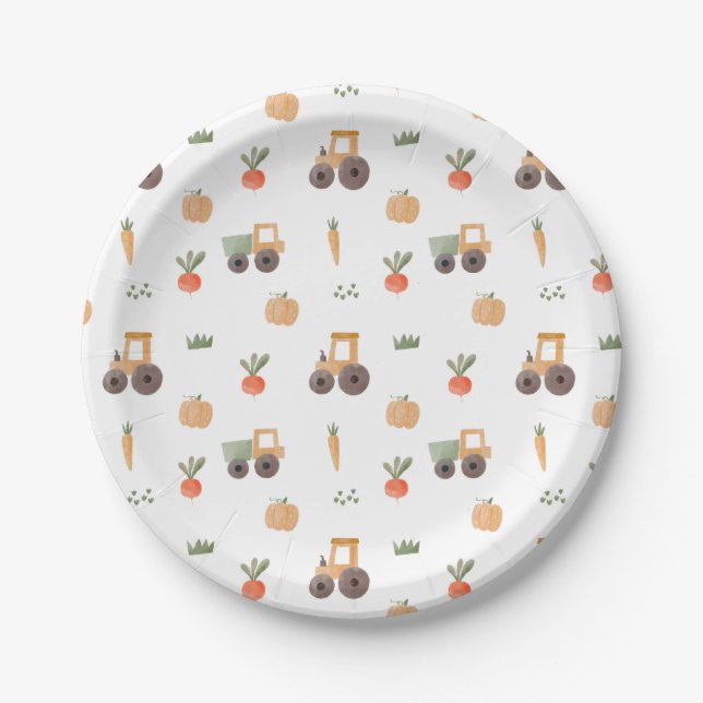 Farm Garden Watercolor Fun Pattern Paper Plate (Front)