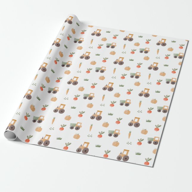 Farm Garden Watercolor Fun Pattern Wrapping Paper (Unrolled)