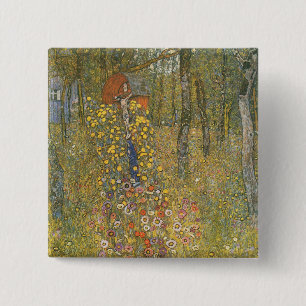 Farm Garden With Crucifix (by Gustav Klimt) 2 Inch Square Button