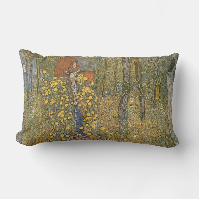 Farm Garden With Crucifix (by Gustav Klimt) Lumbar Pillow (Front)