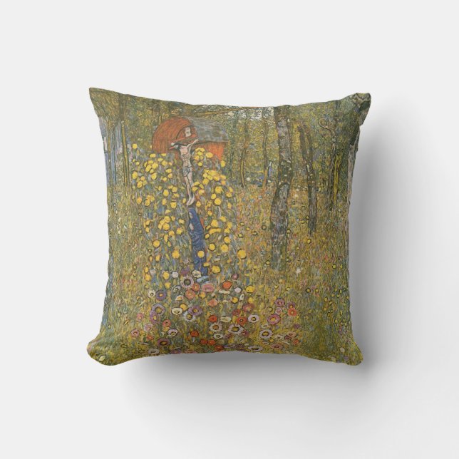 Farm Garden With Crucifix (by Gustav Klimt) Throw Pillow (Front)