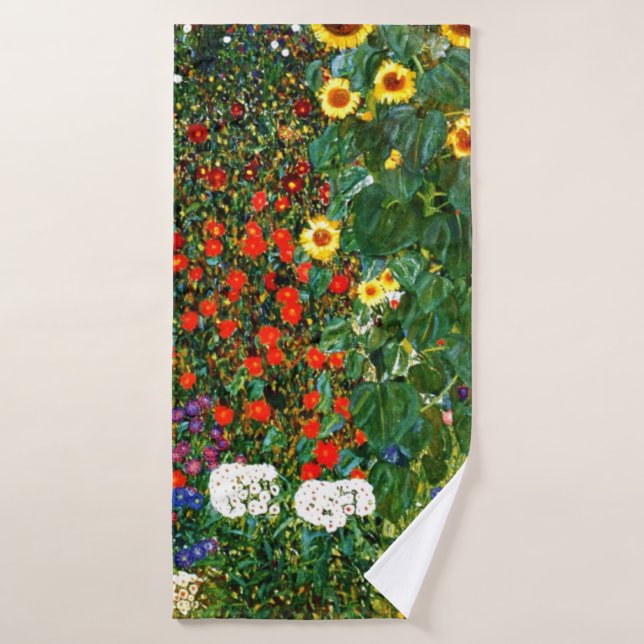 Farm Garden with Sunflowers by Gustav Klimt Bath Towel (Bath Towel)