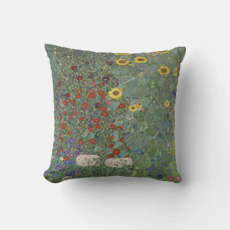 Farm Garden with Sunflowers by Gustav Klimt Throw Pillow