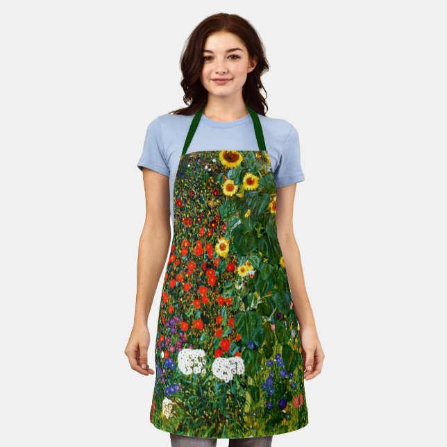 Farm Garden with Sunflowers, fine art painting Apron (Worn)
