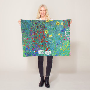 Farm Garden with Sunflowers, Gustav Klimt Fleece Blanket