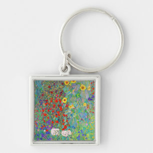 Farm Garden With Sunflowers Gustav Klimt Keychain