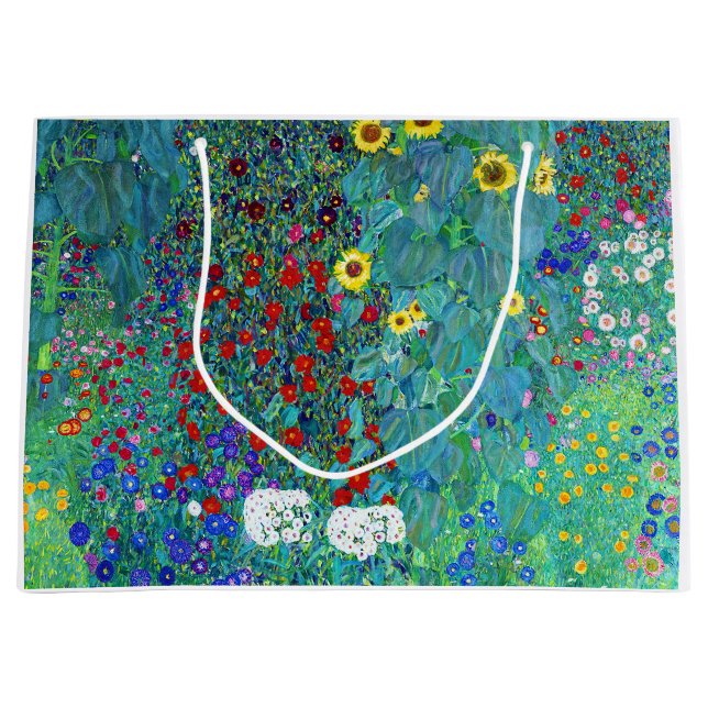 Farm Garden with Sunflowers, Gustav Klimt Large Gift Bag (Front)